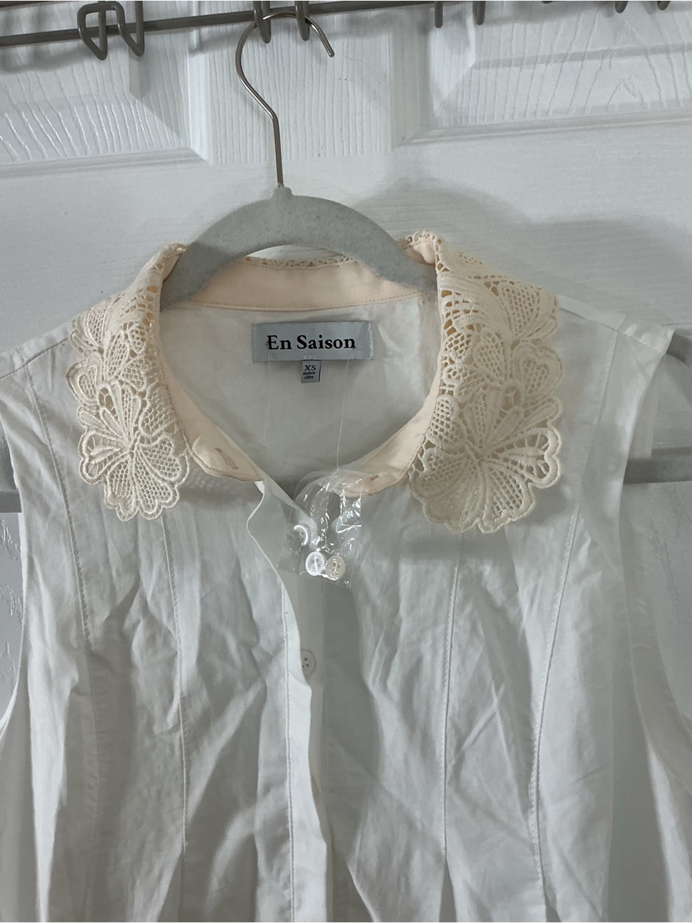 Anthropology En Saison Pleated Crochet Collar Top NWOT Large - Picture 15 of 15